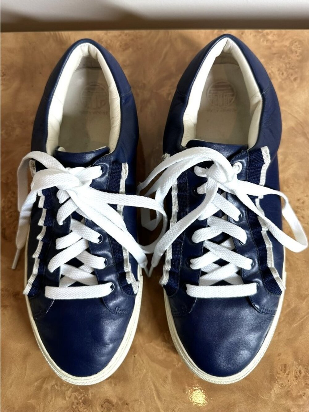 Tory Burch Tory Sport Ruffle Sneakers Navy Blue Leather Women's Size 10M